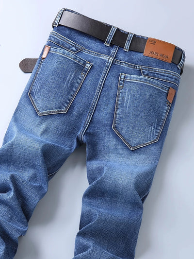 2025 New Business Men's Jeans Casual Straight Stretch Fashion Classic Blue  Work Denim Trousers Male Brand Clothing 29-40size