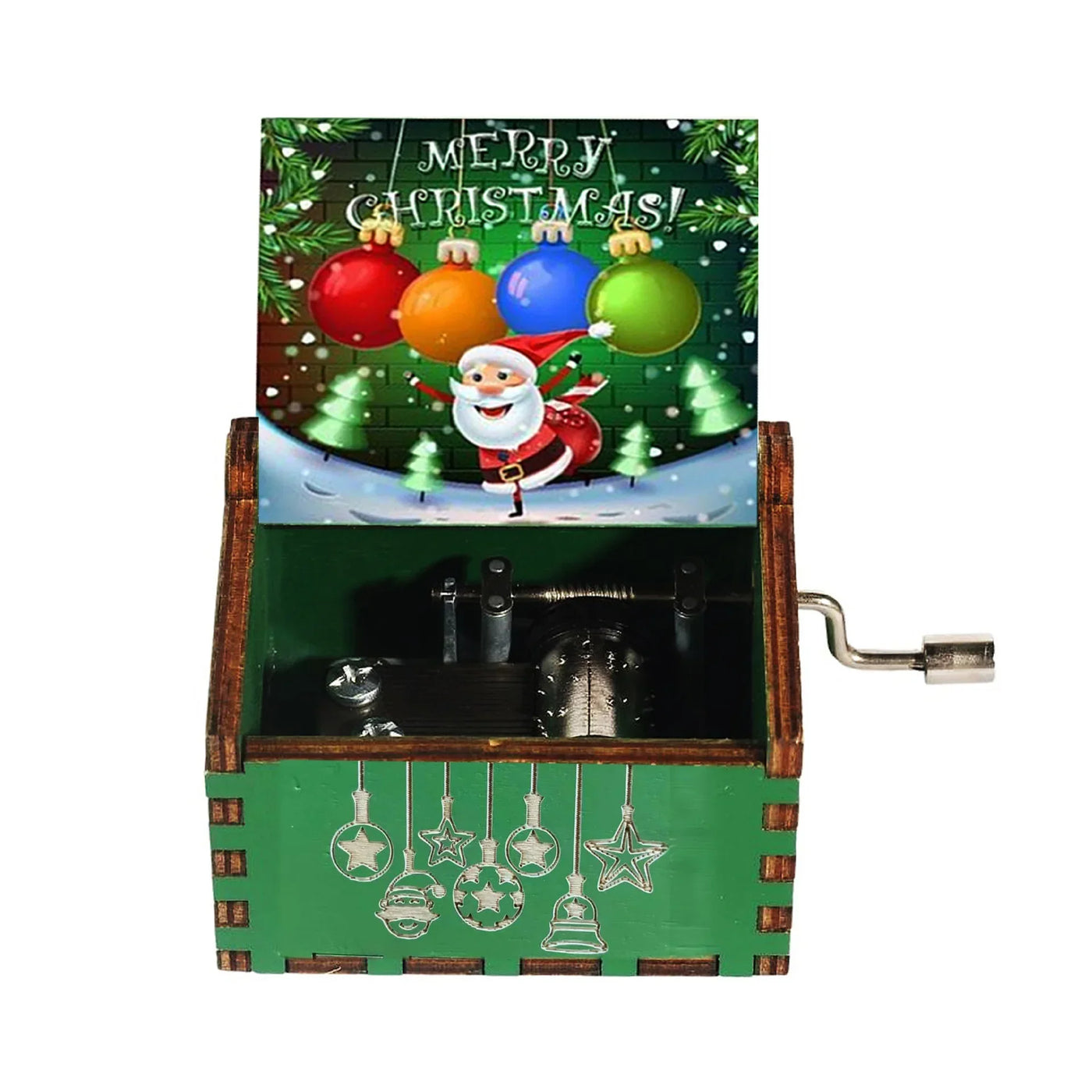 Merry Christmas Music Box Wooden Hand Cranked Music Box Vintage Happy New Year Music Box Gift Music Box Birthday Gift