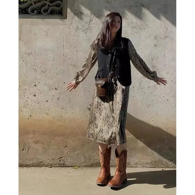 Embroidered Western Riding Cowboy Boots for women 2024 new boots with chunky heels