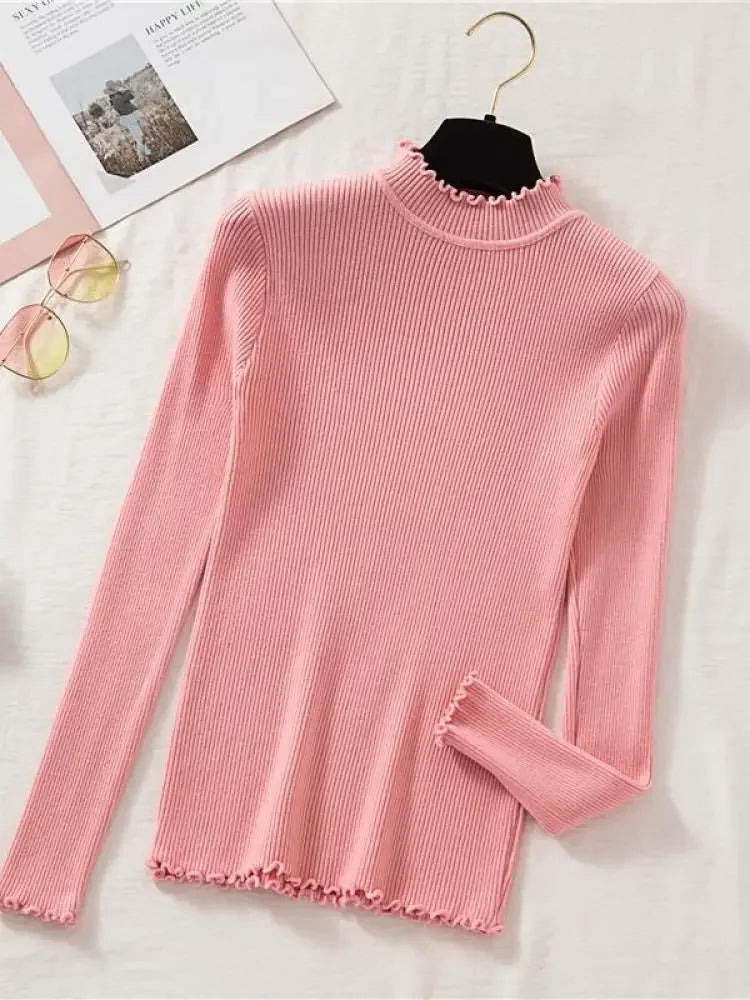 Mock Neck Clothes Knitted Woman Sweaters Pullovers Autumn Winter Basic Women's Jumper Slim Somen's Sweater Pull Long Sleeve