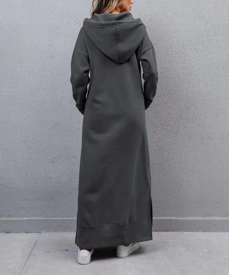 Hoodies Dress for Women Fashion  2024 Hem Lace-up Midi Robe Hooded Long Vestidos Winter Warm Casual Loose Sweatshirt Dress