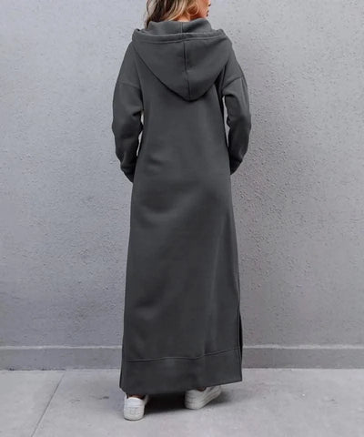 Hoodies Dress for Women Fashion  2024 Hem Lace-up Midi Robe Hooded Long Vestidos Winter Warm Casual Loose Sweatshirt Dress