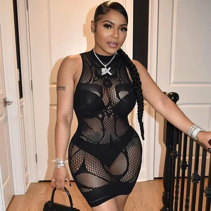 Summer Dress women summer dresses hot black mesh estidos de verano mujer sexy club beach nightdress hot robe kimino
