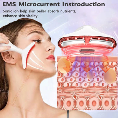 Neck Face Device Vibration Massage for Face and Neck Face Lifting Machine Microcurrents Red Light Therapy Anti Wrinkle