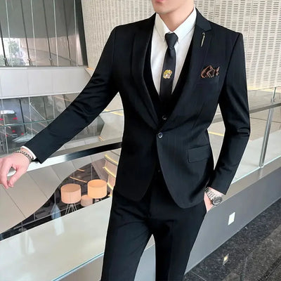 New Suit Men's three-piece Suit Men's Popular Wedding Party Wedding (Suit + Vest + Pants)