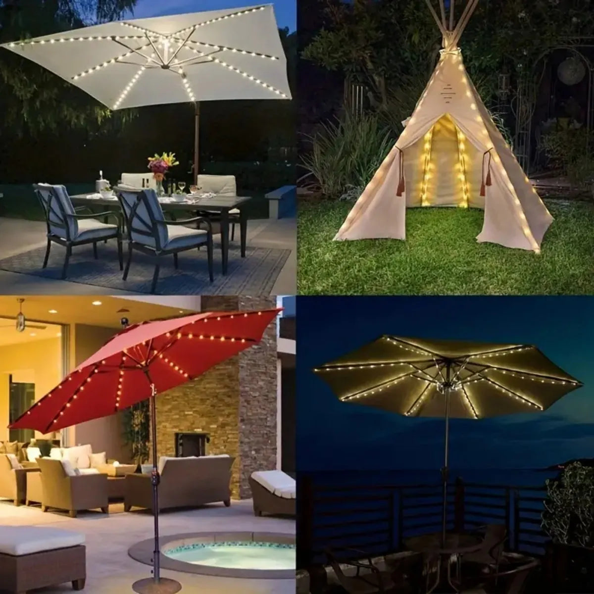 1PC Patio Umbrella Light with Remote 8 Adjustable Brightness Modes Outdoor Waterproof 104 LED Light Battery Operated For Beach