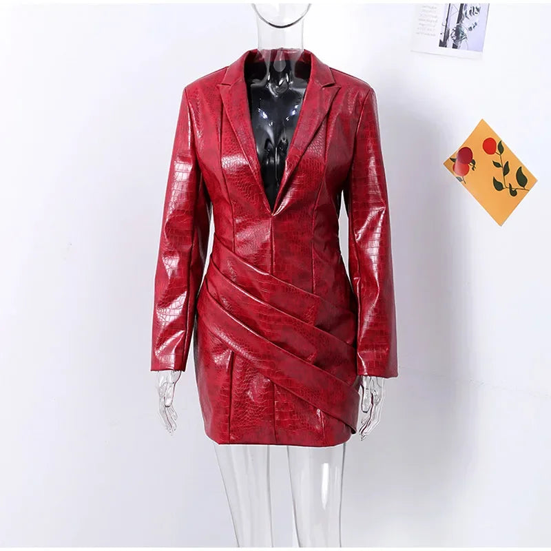 Sexy Pu Leather Women Maxi Dresses Fashion Sleeveless Backless Pleated Hip Package Female Robe Chic Ladies Party Evening Dress