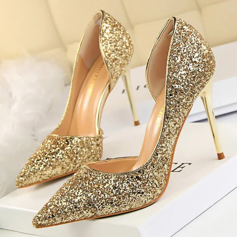 BIGTREE Shoes Champagne Women Pumps Sequin Wedding Shoes Stiletto High Heels Women Shoes Luxury Party Shoes Pumps Plus Size 43