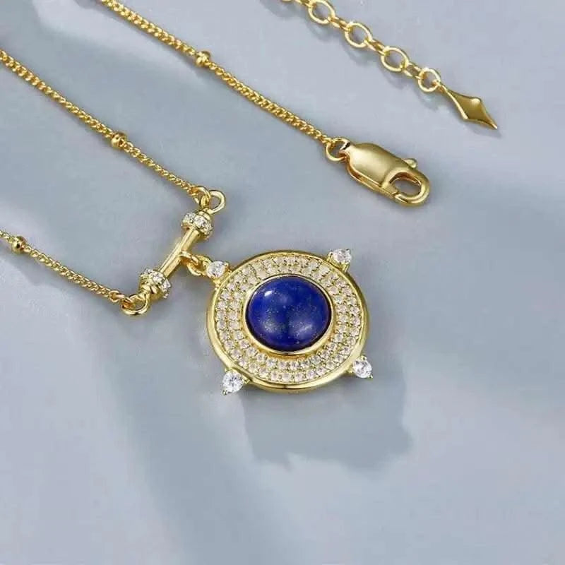 Classic Lapis Lazuli 925 Silver Gold Plated Pendant Necklace Natural  Zircon Stone Chic Choker Necklace Gift
