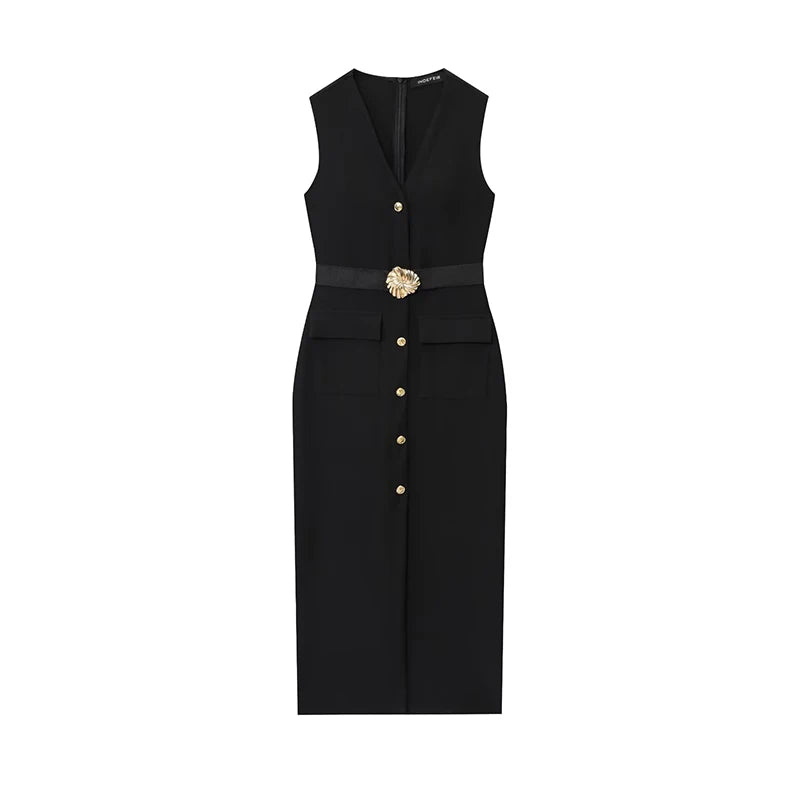 Black Elegant Party Midi Dresses 2025 Women's Summer Sleeveless Long Dresses Fashion Casual Vintage Evening Party Dress  ﻿