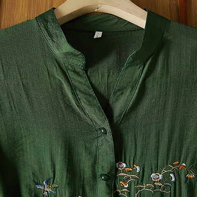 3/4 Sleeve Cotton Linen Shirts For Women 2025 Summer Boho Retro Embroidered Tops Dressy Casual Trendy Vacation Blouse Y2K Tops
