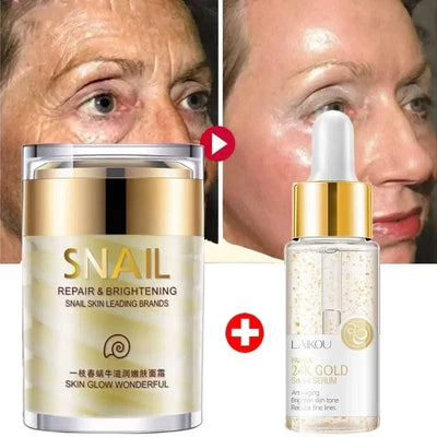 Snail Face Cream 24K Gold Snail Serum Improve Dry Rough Skin Anti-Wrinkle Whitening Moisturizing Facial Essence Skin Care