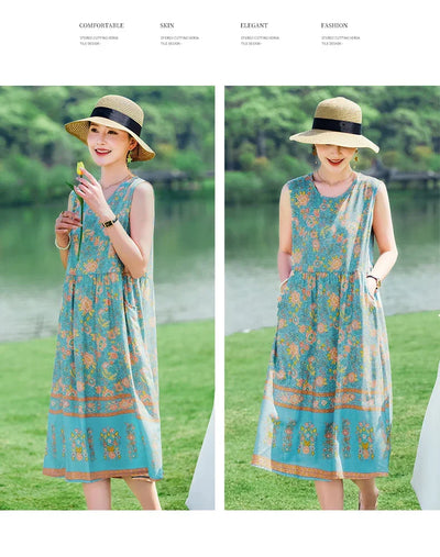 New 2024 Women Summer dresses print  Women  sleeveless Boho Beach Dress Vintage  Dresses  Sundress Beach Dress Tunic  Vestidos