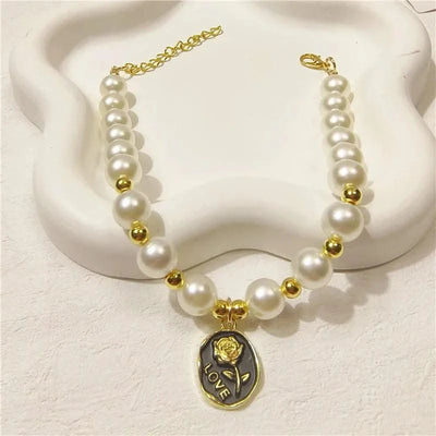 Pet Collar Adjustable Pearl Cat Collars Cute Rose Flower Kitten Puppy Necklace Pet Product Cat Dog Accessories