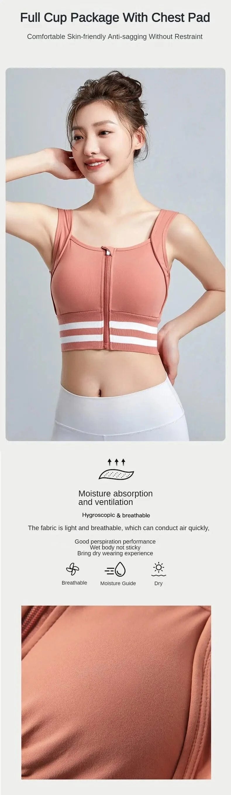 Sports Bras Zip Front For Women With Full Coverage Removable Padded Workout Bra Shockproof Yoga Underwear Running Fitness Vest