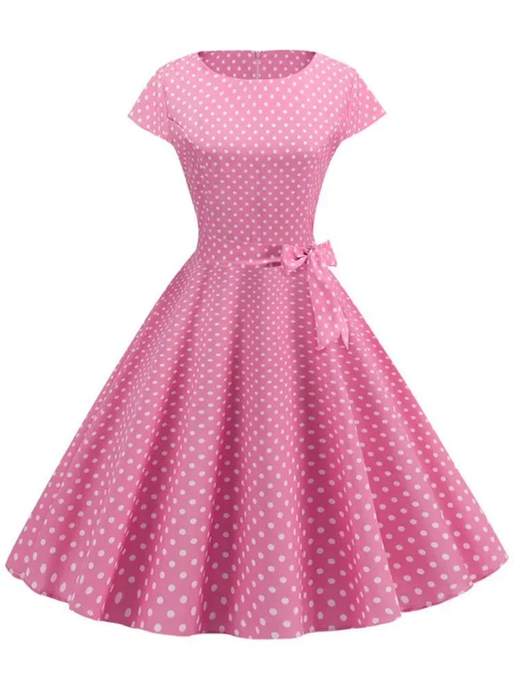 Women Summer Dresses Robe Vintage 50s 60s Big Swing Party Rockabilly Dress White Polka Dot Vestidos