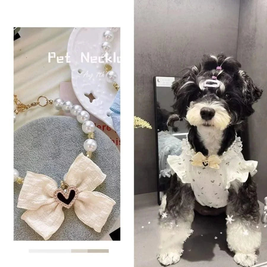 Pet pearl necklace, cat collar cat neck accessories Cat bib Pet dog small accessories neck jewelry, Valentine's Day New Year fur