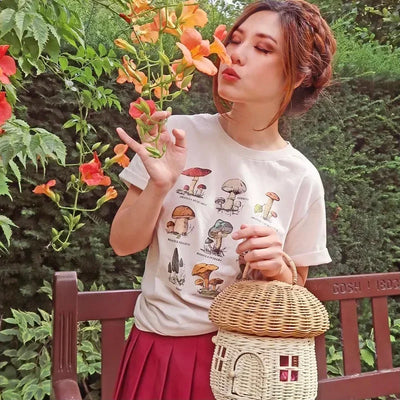 M001 Vintage Fashion Mushroom Special Print T Shirt Egirl Grunge Aesthetic Streetwear Graphic Tees Women T-shirts