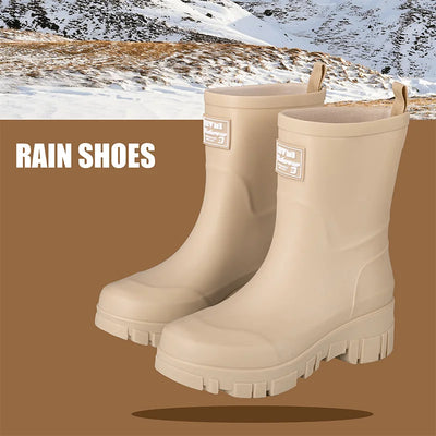 Women Waterproof Boots New Style Elastic Mouth Ankle Boots Mid Top Rain Shoes Non Slip Outdoor Indoor Chelsea Water Boot Woman