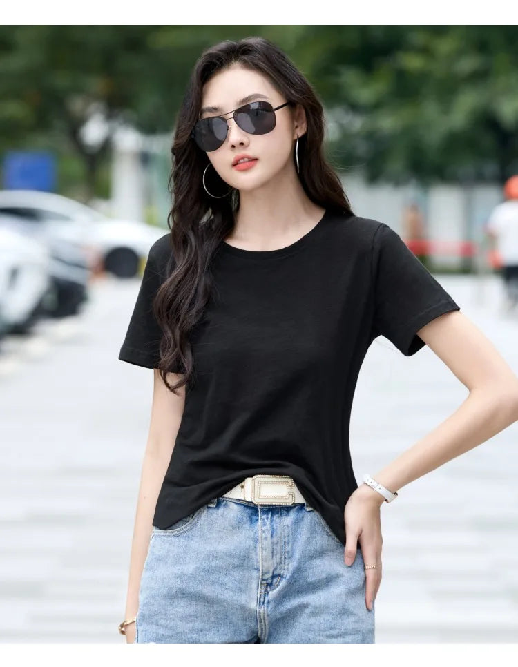 Oversized Summer T shirts for Women Casual Female Korean Streetwear Tees Unisex Basic Solid Young Cool Tops