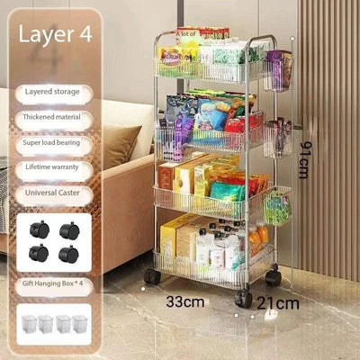 Acrylic Trolley with Wheel Multilayer Transparent Storage Rack Living Room Snack Storages Shelf Bathroom Mobile Shelf Home Items