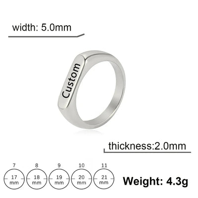 Engrave Name Finger Rings Personalized Custom Ring Gift For Woman Men Wedding Marry Silver Color Stainless Steel Jewelry