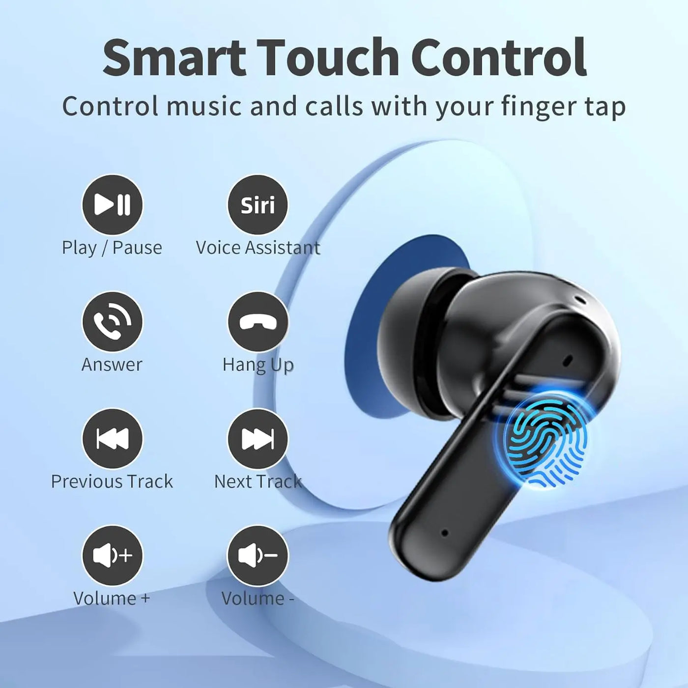 Wireless Earbuds, Touch Screen Bluetooth 5.4 Ear Buds, ACN/ENC Noise Cancelling Earphones, IPX45, In-Ear HiFi Sound Stereo