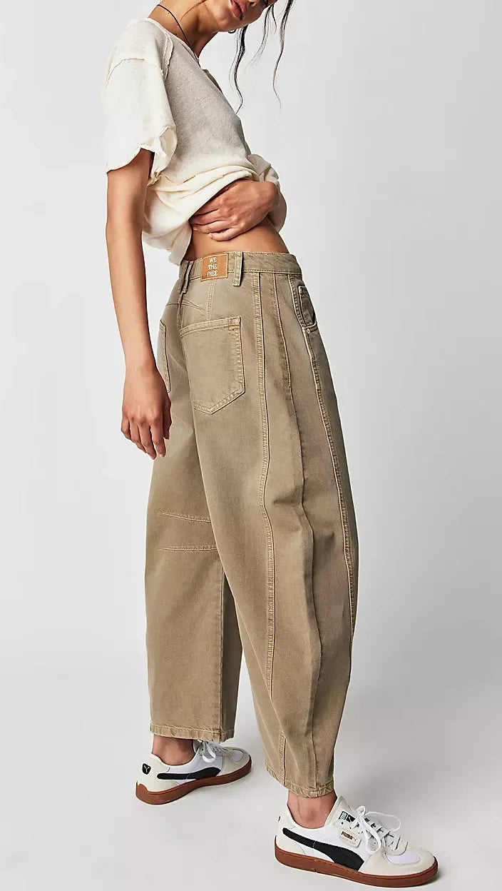 Midiross High Stretch Mid-Rise Barrel Jeans Fashion wide Leg Shape Women Casual Baggy Mid Waist Denim Jeans