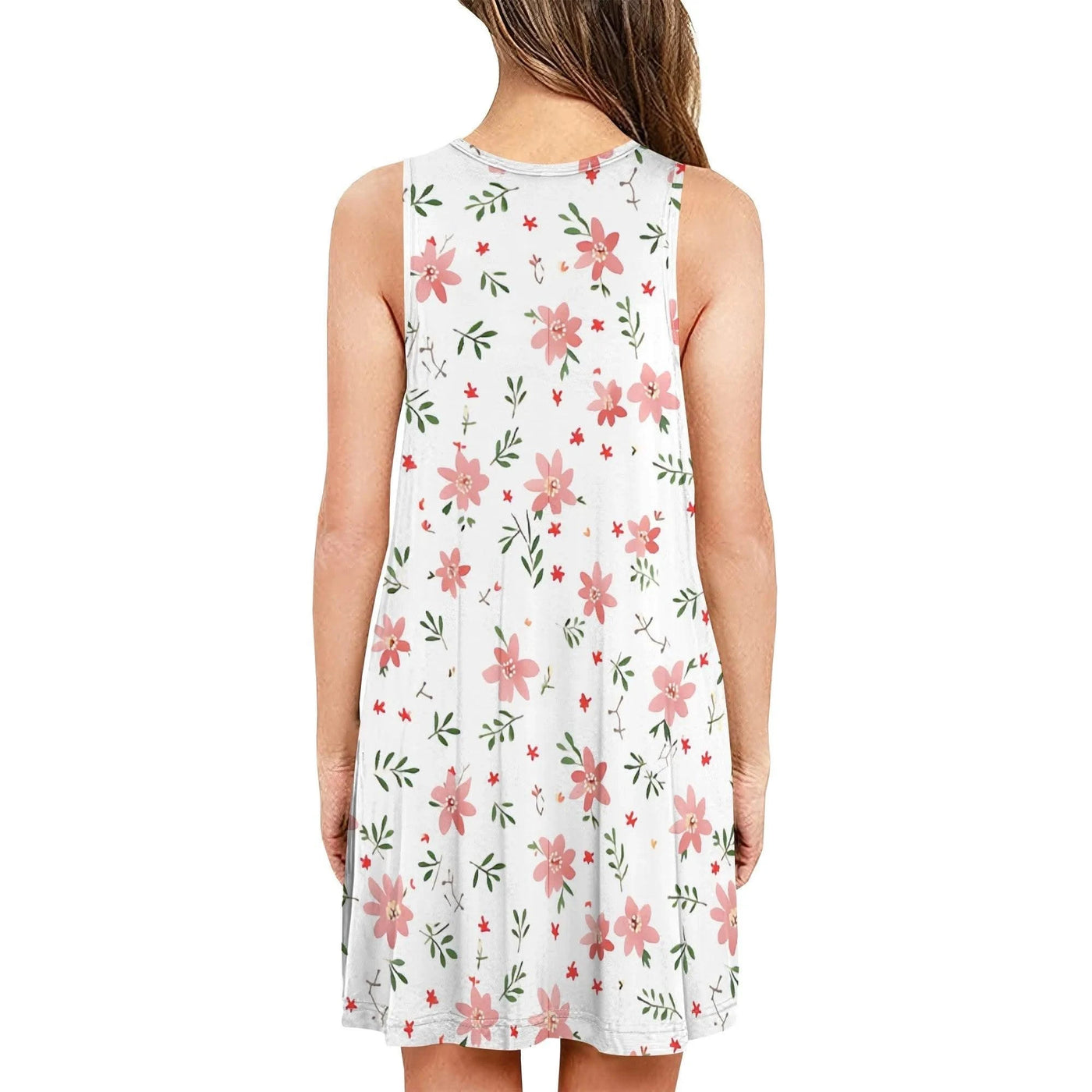 Women's Summer Floral Dresses Beach Casual Sleeveless Petite Pink Flower Patterns Tank Loose Coverup Sundress Dress