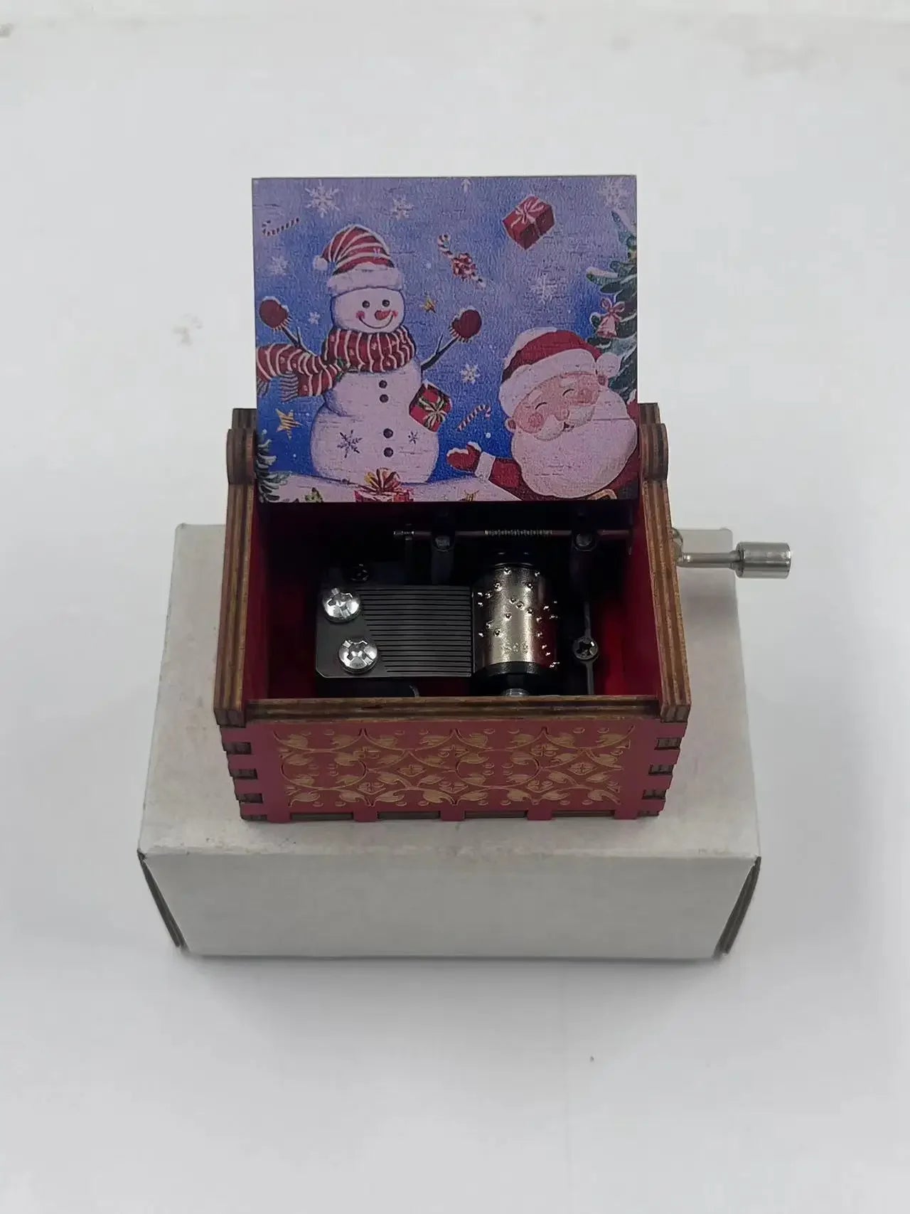 Merry Christmas Music Box Wooden Hand Cranked Music Box Vintage Happy New Year Music Box Gift Music Box Birthday Gift