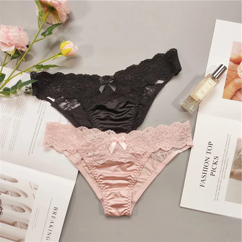 Women Yoga Low Waist Satin Underpants Lace Briefs Fitness Shorts Panties