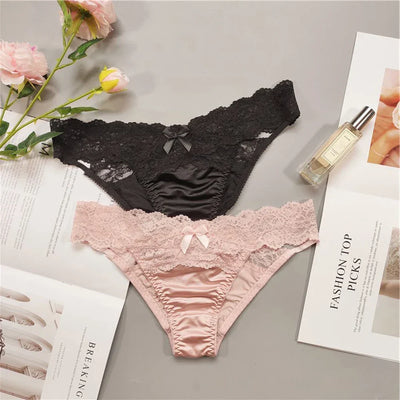 Women Yoga Low Waist Satin Underpants Lace Briefs Fitness Shorts Panties