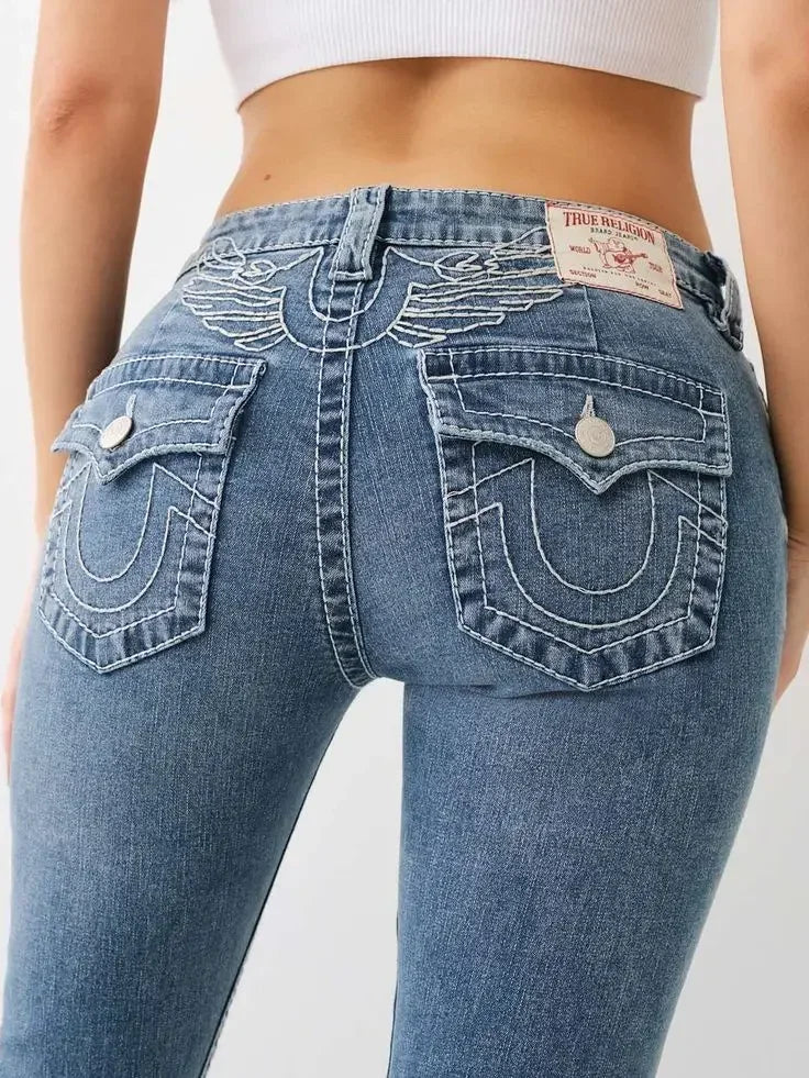 American style trendy jeans men religious Buddha loose denim pants thick line straight leg casual high street jeans men clothing