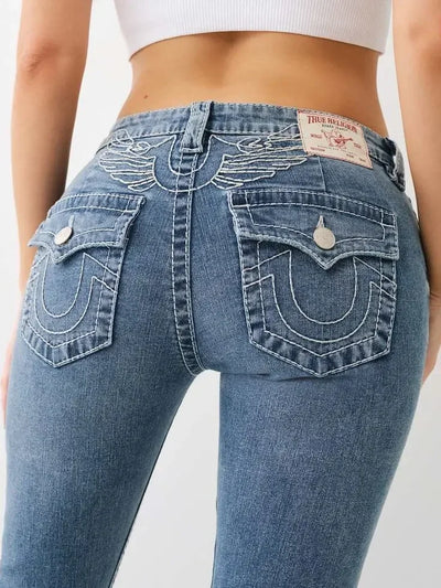 American style trendy jeans men religious Buddha loose denim pants thick line straight leg casual high street jeans men clothing