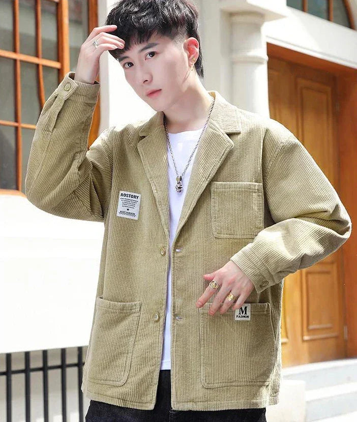 Man Suits and Blazers Black Corduroy Jacket for Men Single Breasted Fashion 2024 Elegant Coats Classic Casual High Quality New