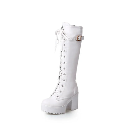 High Knee Boots For Women Heel Foreign Trade Chunky Heeled Thigh High Leather Boots Knee High Snow Boots