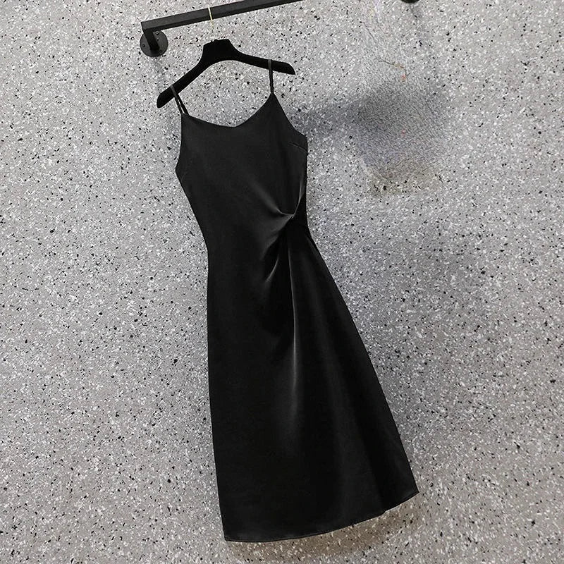 Slip Sundress Midi Green Dresses for Women 2024 Woman Dress Black Clothes Trendy Aesthetic Sensual Sexy One-piece X Retro Cotton