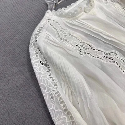 White Pink Tops Women Hollow Out Embroidery