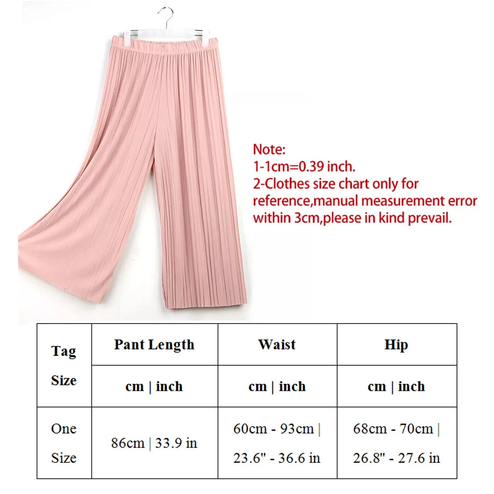 Women's Pants Wide Leg Pants Crinkle Plain Trousers Baggy Elastic Waist Bottoms Woman Clothes pantalones ropa para mujer 바지