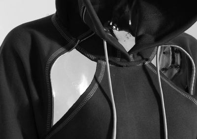 Women Hooded Sweatshirt Color Clashing Bright Line Short Top Ladies Fashion Layering Hoodie Long Sleeved tops New