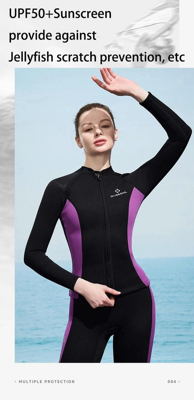 2025 New Men Women Wetsuit Top 3mm Neoprene Wetsuit Jacket Long Sleeve Front Zipper Swimsuit Surfing Diving Tops for Water Sport - Elanique
