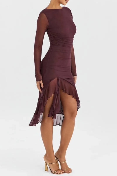 Ruffle Ruched Midi Dress For Women
