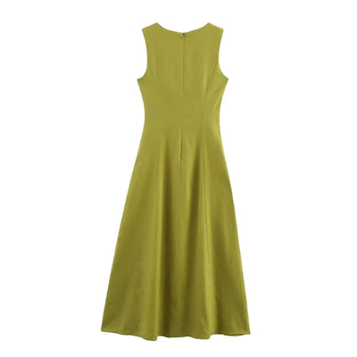 TFMLN Women's A-line Long Dress Elegant Square Neck Sleeveless Wide Sling Maxi Dresses 2025 Summer Lady Commute Button Dresses