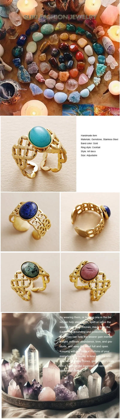 Trendy Center Stone Stainless Steel Finger Rings Adjustable Designer Woman Cocktail Ring Wedding Couples Jewelry Bijoux