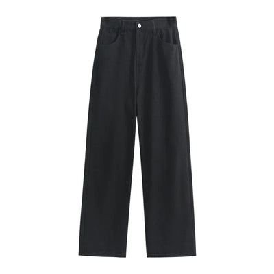 High-waist Plus-size Women Jeans Loose Small Person Straight Crotch Versatile Slimming Trousers Cotton Material