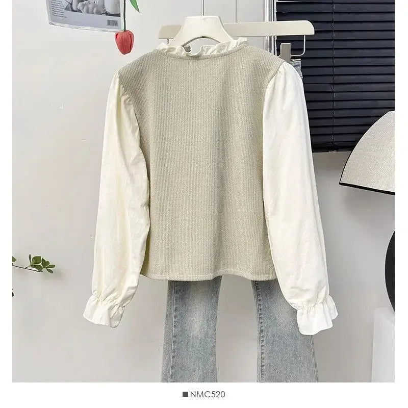 French Ruffle Bow Tie Long Sleeve Blouse Women's Autumn Luxury Chic
