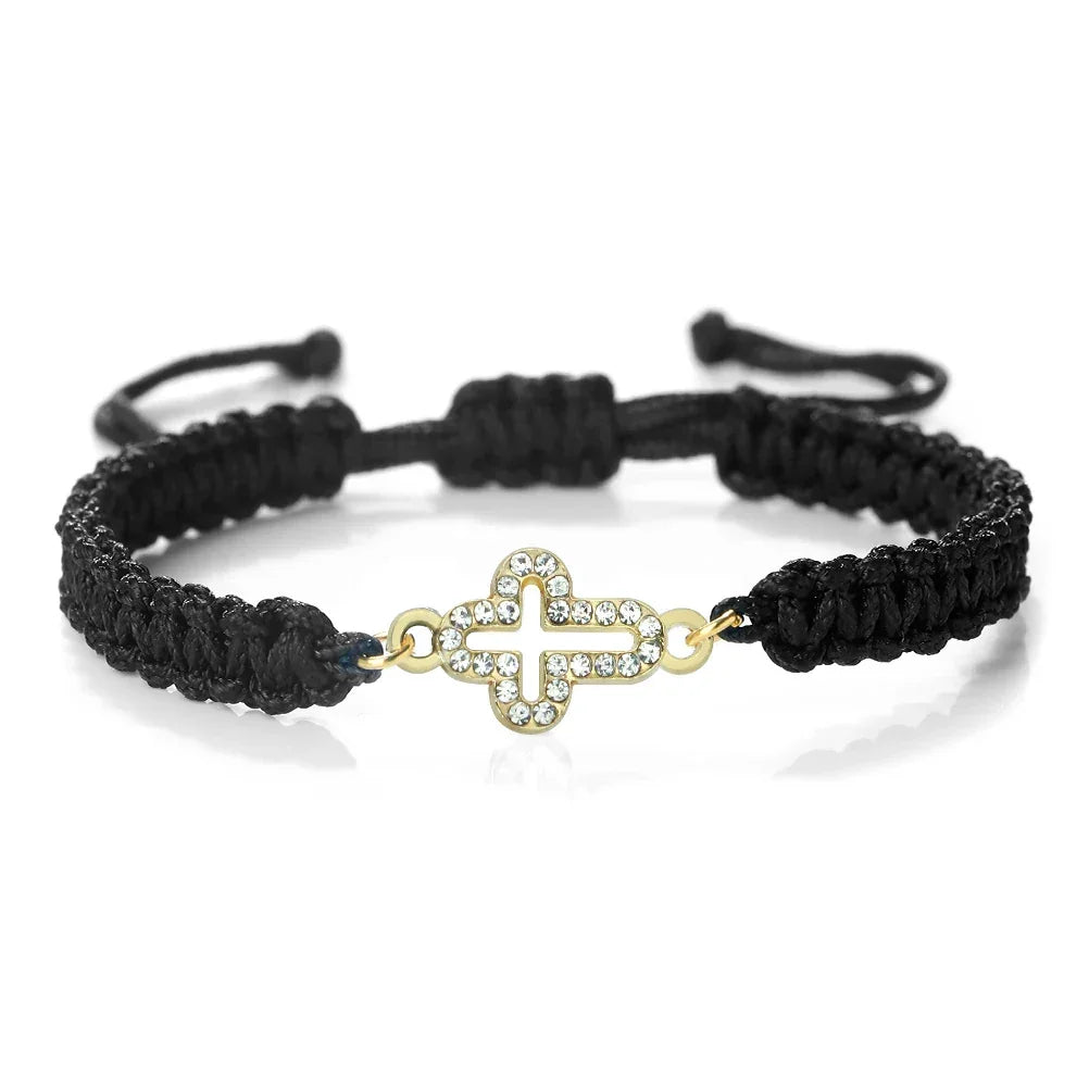 High Quality Crystal Hollow Cross Braided Bracelet Prayer Healing Bangle&Pulsera Chain Women Yoga Jewelry Gift