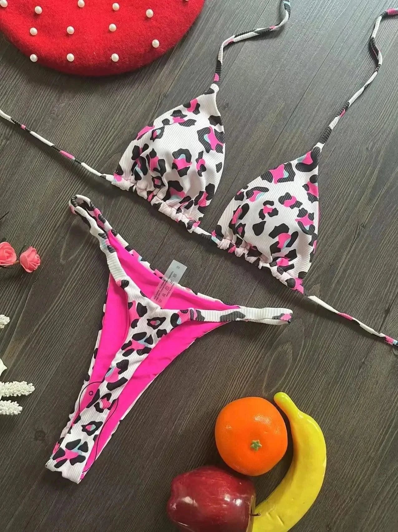Swimwear Women Leopard Printed Sexy Bikini Set Striped Beachwear Summer Swimsuit Two-pieces Thong Bathing Suit Biquinis
