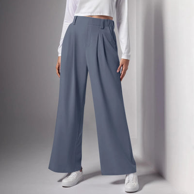 Wide Leg Pants Elastic High Waist Casual And Versatile Suit Pants For Female Simple Fashion Nine Length Trousers With Pockets