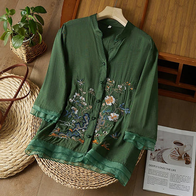 3/4 Sleeve Cotton Linen Shirts For Women 2025 Summer Boho Retro Embroidered Tops Dressy Casual Trendy Vacation Blouse Y2K Tops